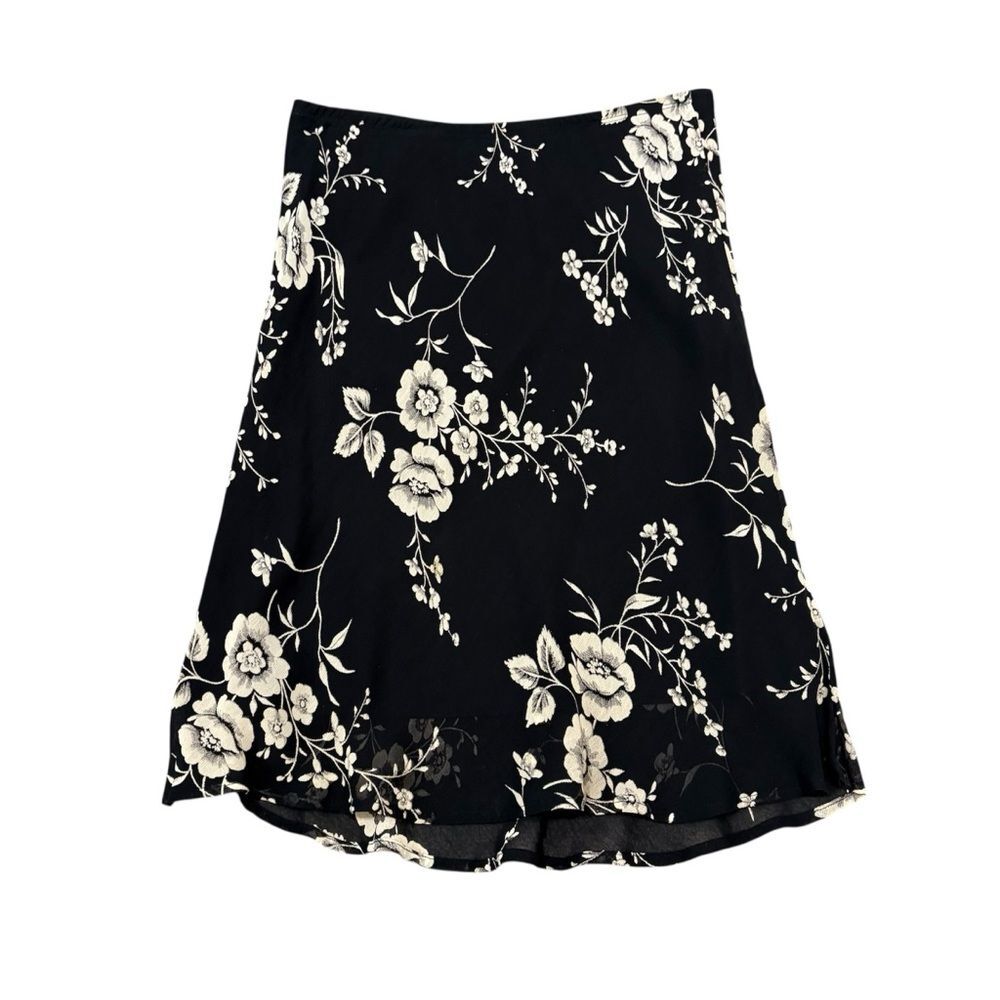 Vintage Black & Cream Floral Skirt Estimated Size S